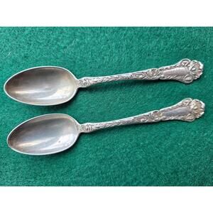 Antique pair of Gorham poppy patern Sterling Silver Teaspoon Pat 1902 Monogram